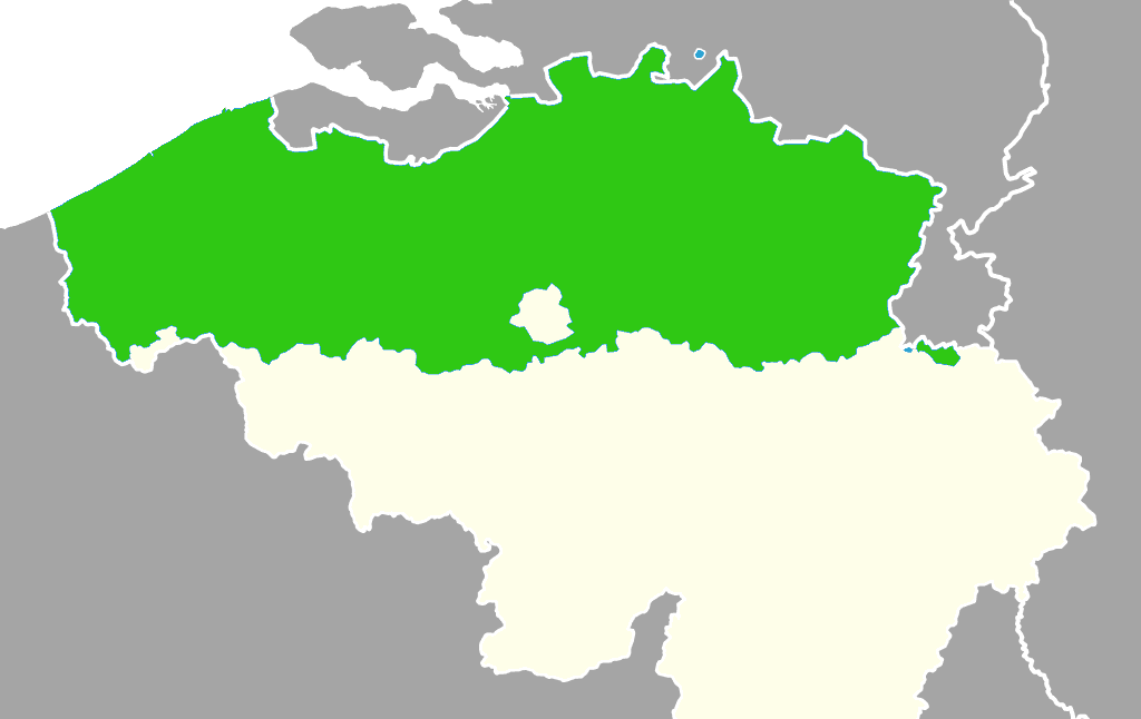 Kaart van België met Vlaanderen in groen ingekleurd